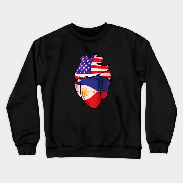 Filipino American Split Anatomical Heart With Flags Crewneck Sweatshirt by Biped Stuff